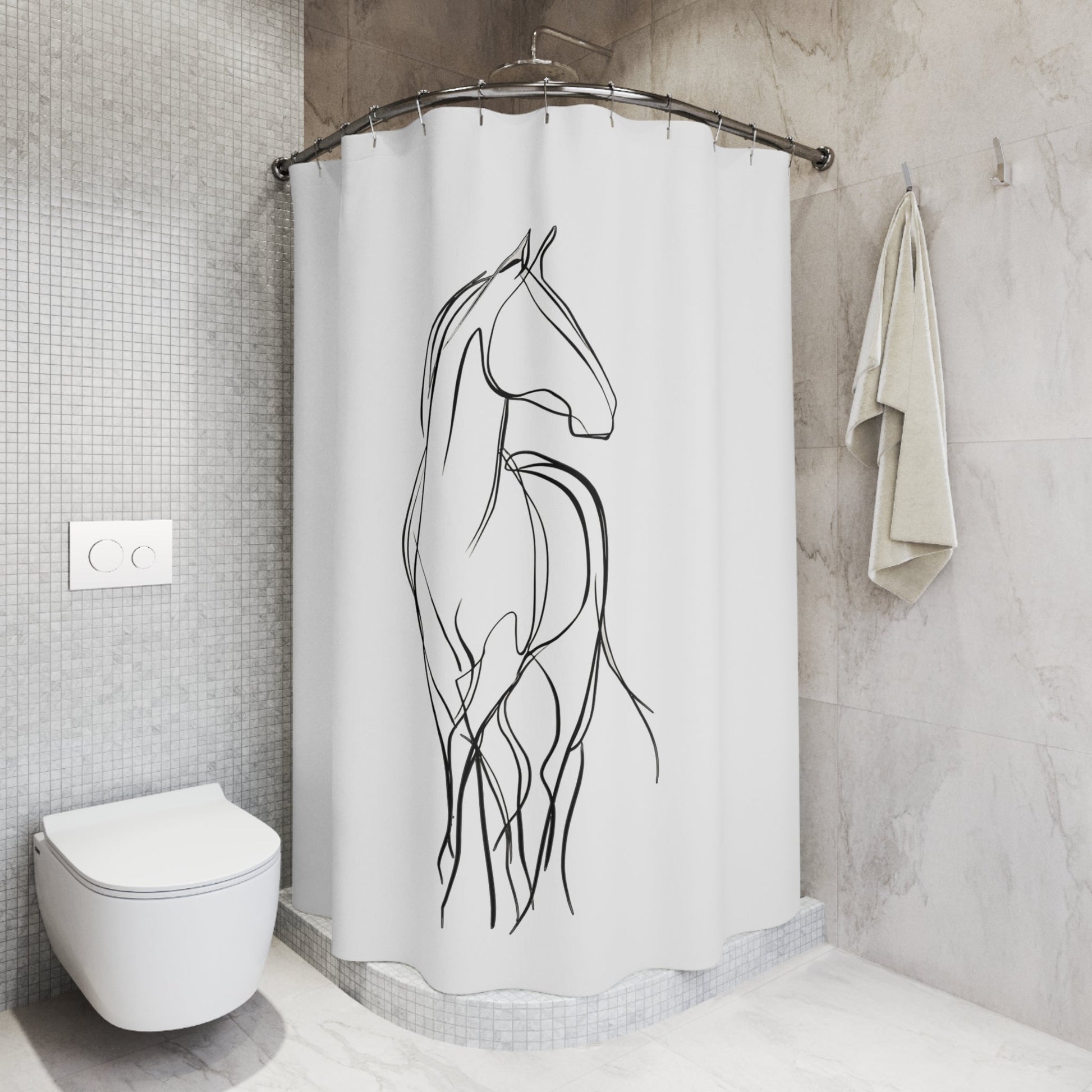 Elegant Horse Line Art Shower Curtain - Minimalist Bathroom Decor, Equestrian Gift, Horse Lover's Home Accent - FlooredByArt
