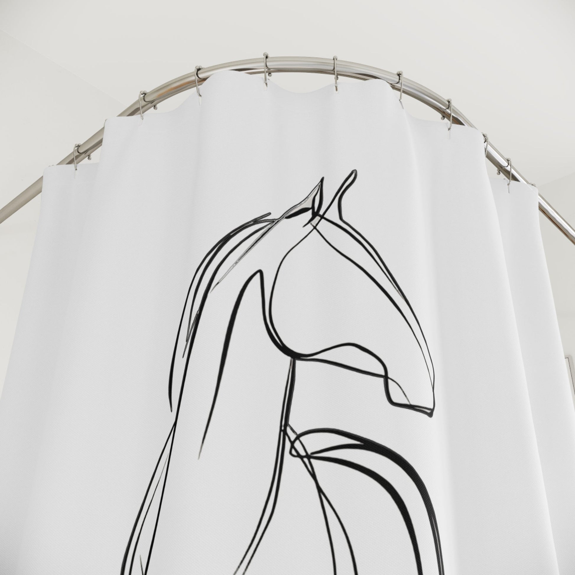 Elegant Horse Line Art Shower Curtain - Minimalist Bathroom Decor, Equestrian Gift, Horse Lover's Home Accent - FlooredByArt