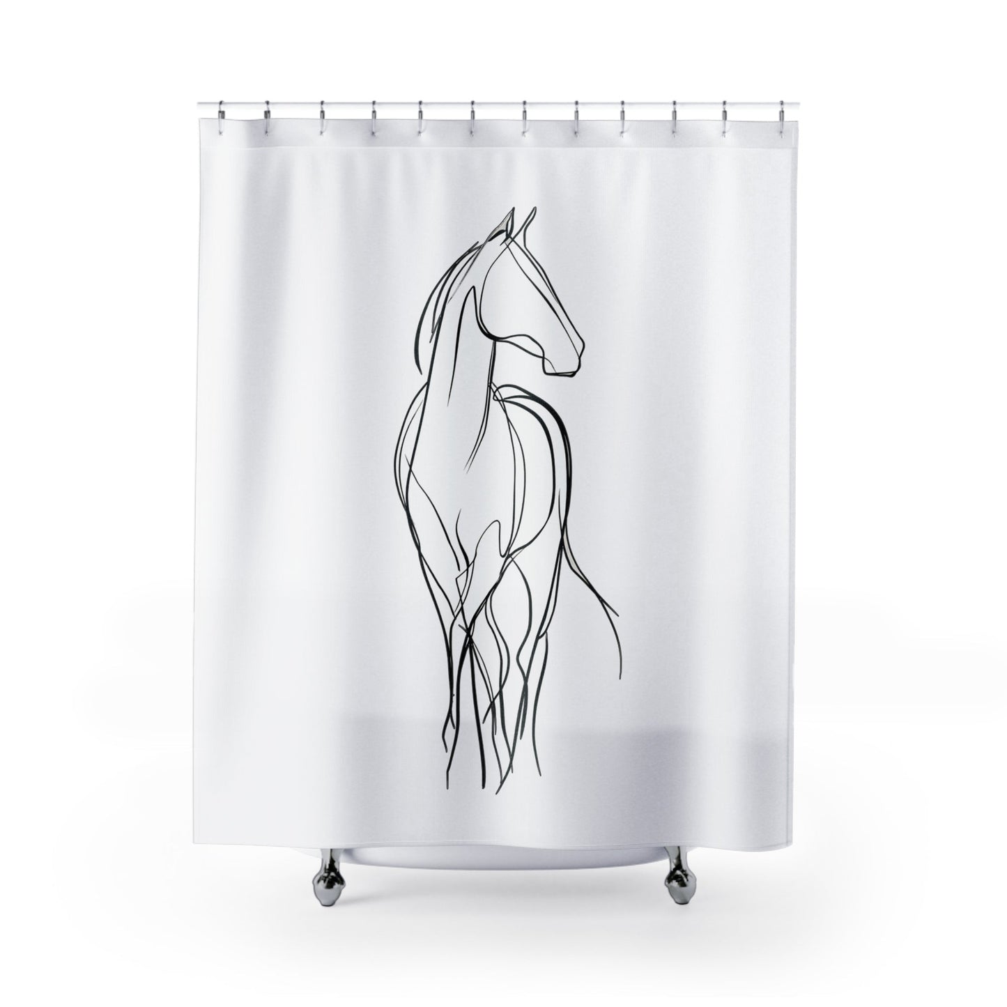 Elegant Horse Line Art Shower Curtain - Minimalist Bathroom Decor, Equestrian Gift, Horse Lover's Home Accent - FlooredByArt