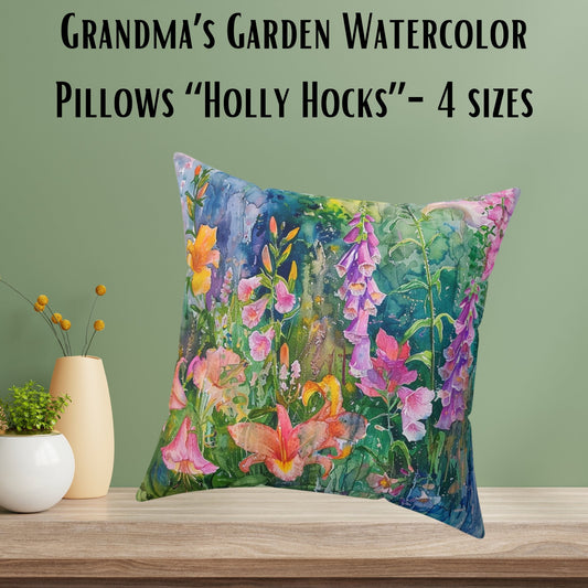 Floral Garden Throw Pillow, Bright Boho Garden Decor Cushion, Summer Garden - FlooredByArt