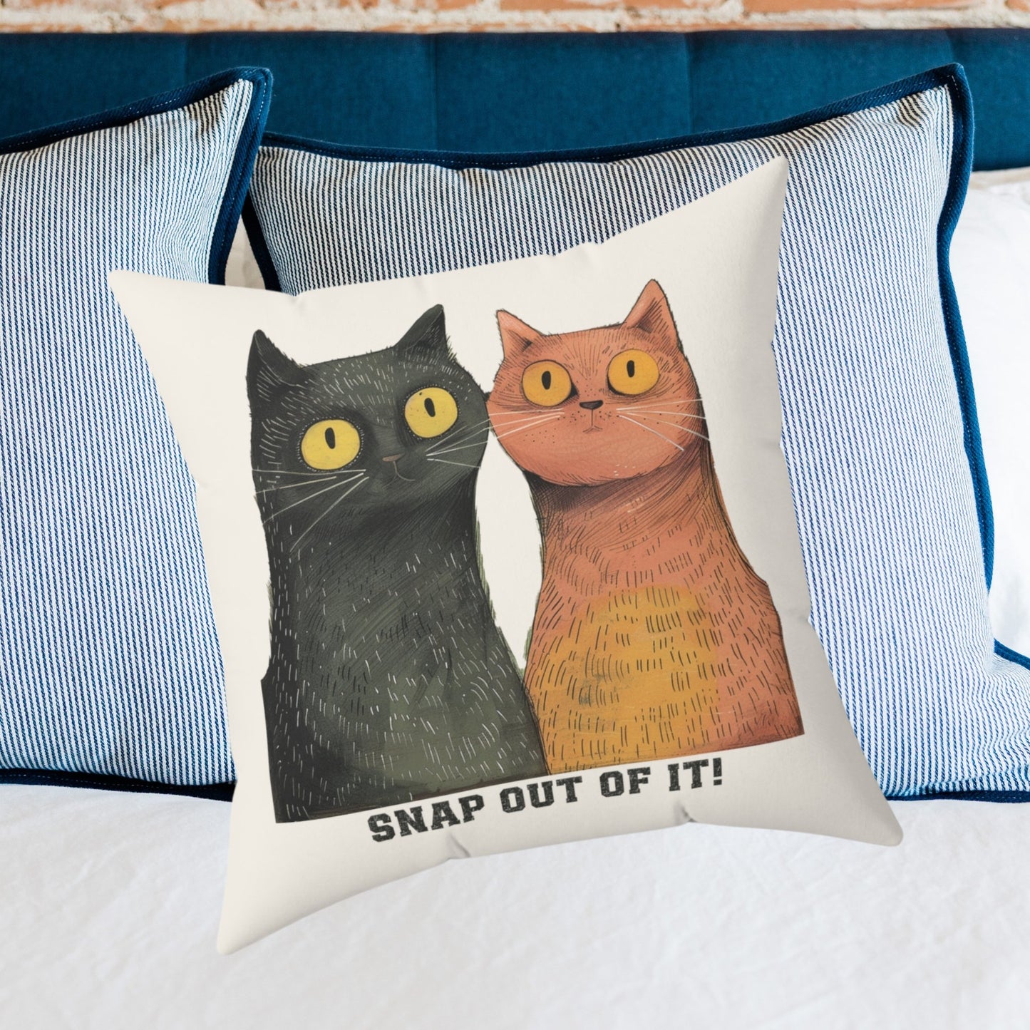 Funny Cat Pair Throw Pillow Cover, Whimsical Snap Out of It! Cushion Cover - FlooredByArt