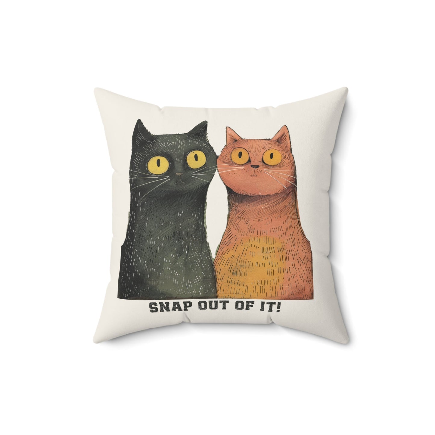 Funny Cat Pair Throw Pillow Cover, Whimsical Snap Out of It! Cushion Cover - FlooredByArt