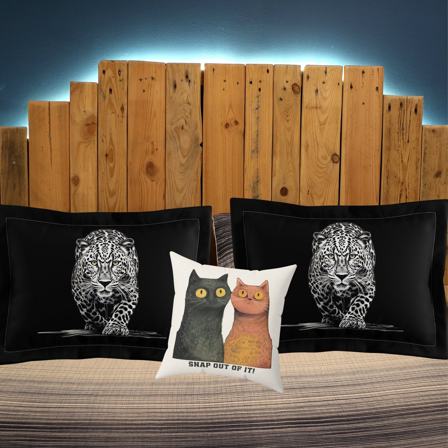 Funny Cat Pair Throw Pillow Cover, Whimsical Snap Out of It! Cushion Cover - FlooredByArt
