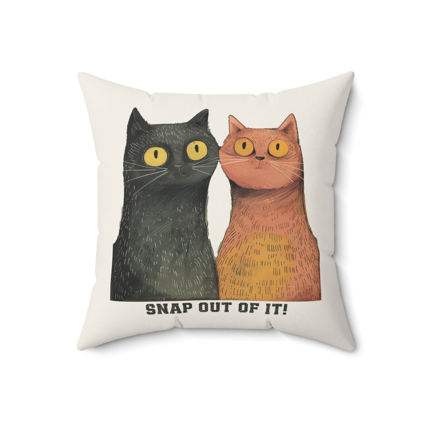 Funny Cat Pair Throw Pillow Cover, Whimsical Snap Out of It! Cushion Cover - FlooredByArt
