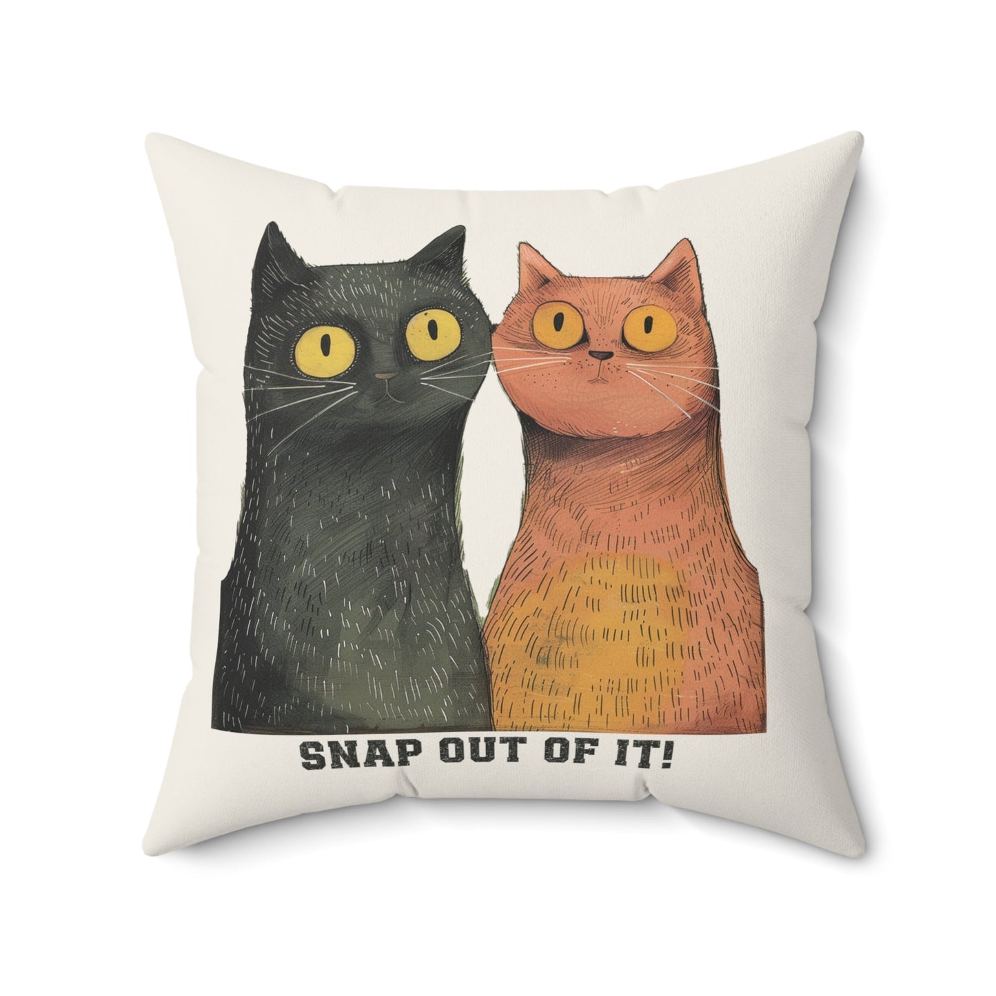 Funny Cat Pair Throw Pillow Cover, Whimsical Snap Out of It! Cushion Cover - FlooredByArt
