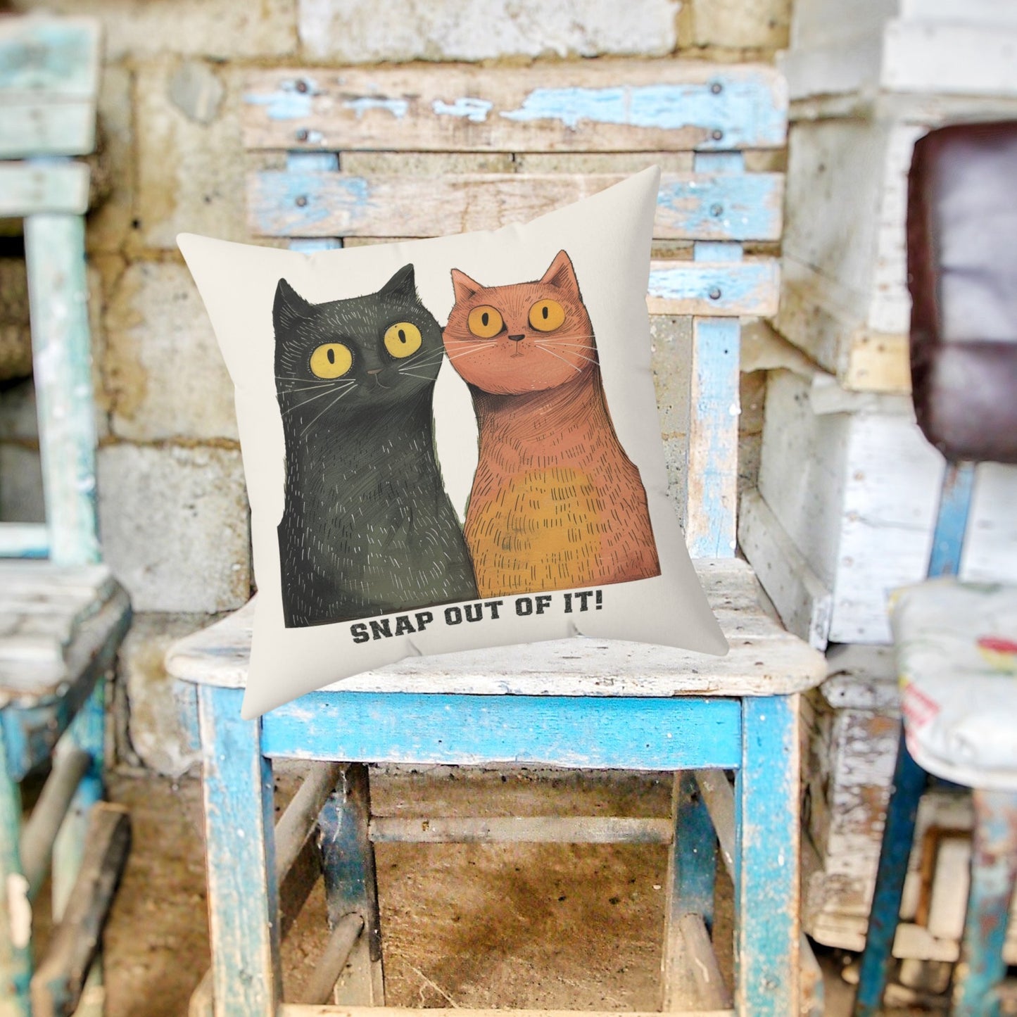 Funny Cat Pair Throw Pillow Cover, Whimsical Snap Out of It! Cushion Cover - FlooredByArt