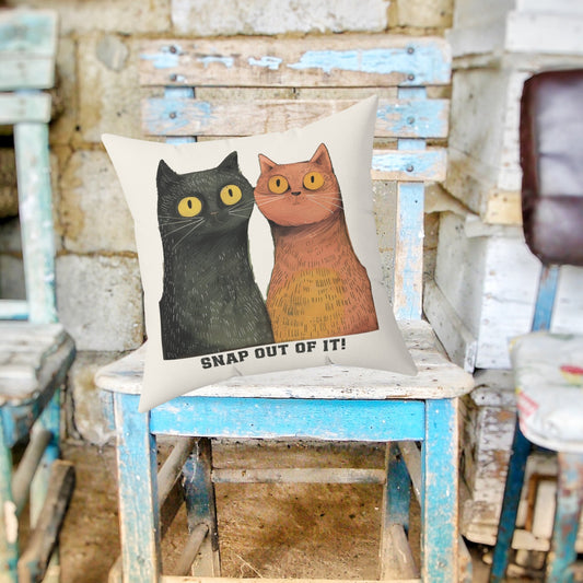 Funny Cat Pair Throw Pillow Cover, Whimsical Snap Out of It! Cushion Cover - FlooredByArt