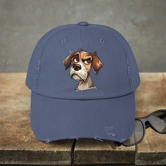 Funny Dog Distressed Baseball Cap, Unisex Cute Annoyed Dog Trucker Hat - FlooredByArt
