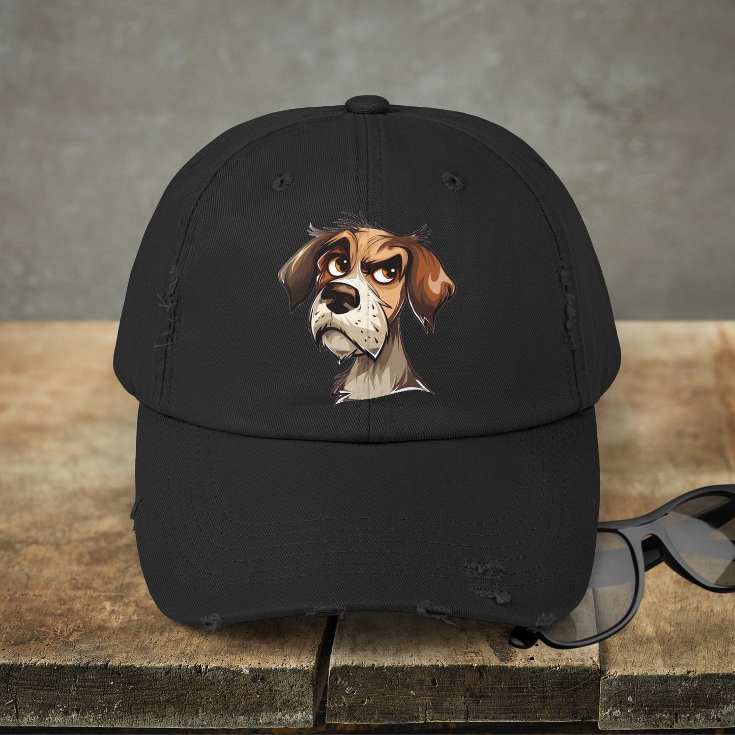 Funny Dog Distressed Baseball Cap, Unisex Cute Annoyed Dog Trucker Hat - FlooredByArt