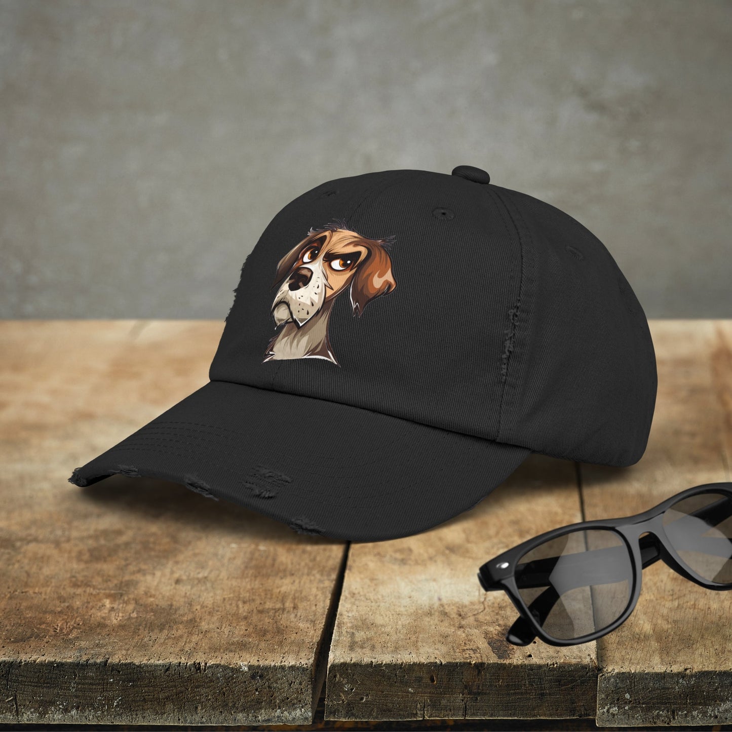 Funny Dog Distressed Baseball Cap, Unisex Cute Annoyed Dog Trucker Hat - FlooredByArt