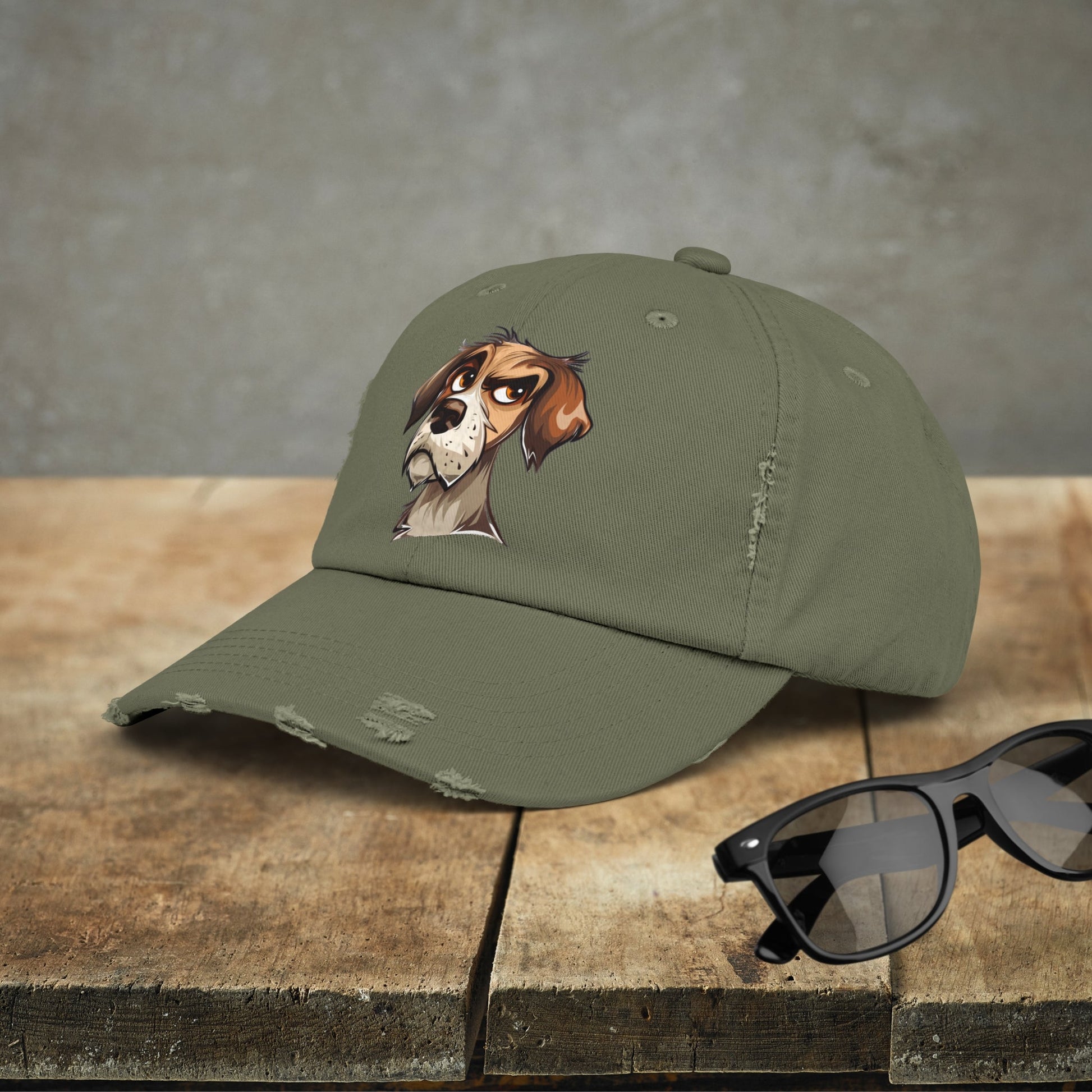 Funny Dog Distressed Baseball Cap, Unisex Cute Annoyed Dog Trucker Hat - FlooredByArt