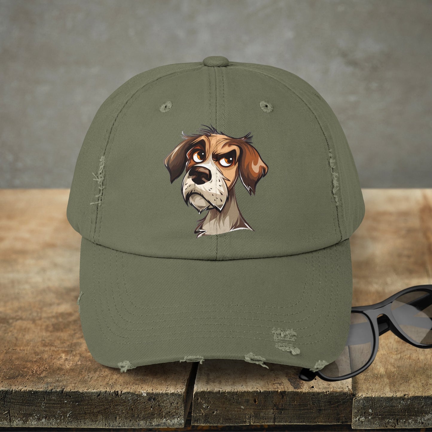 Funny Dog Distressed Baseball Cap, Unisex Cute Annoyed Dog Trucker Hat - FlooredByArt