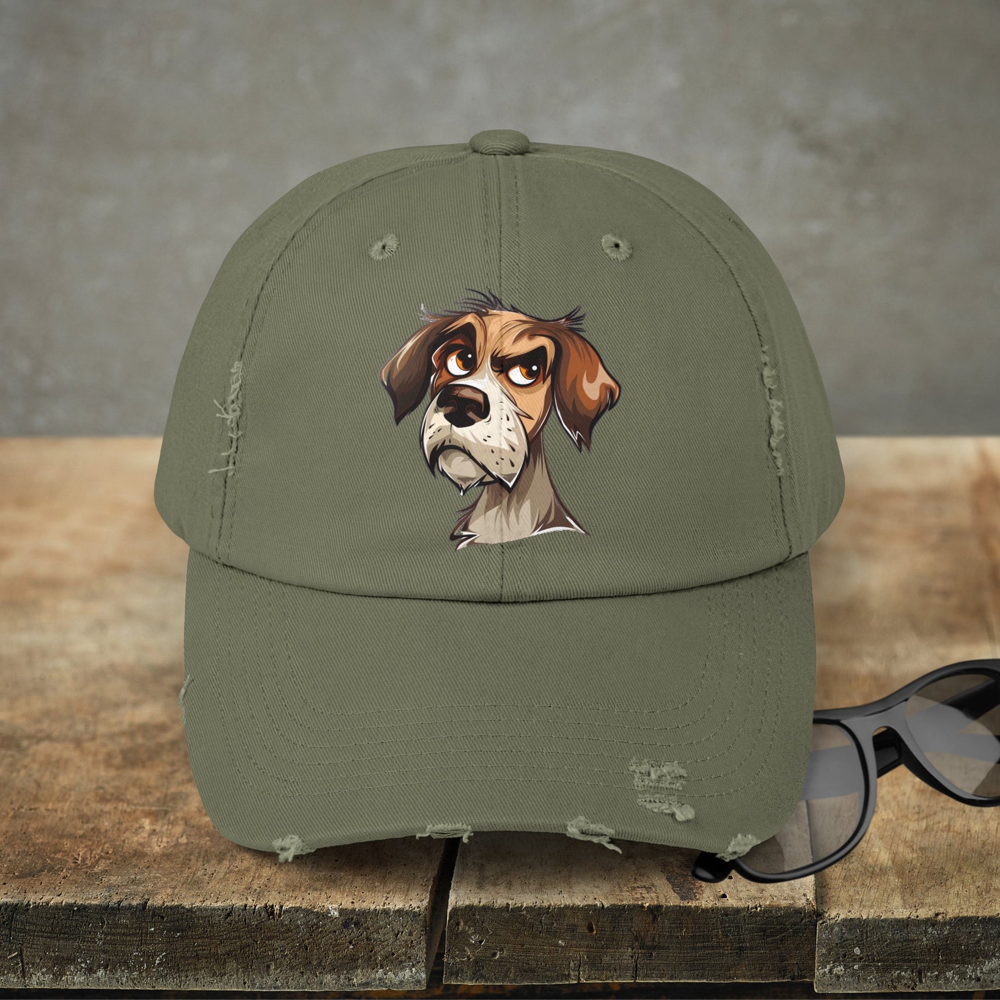Funny Dog Distressed Baseball Cap, Unisex Cute Annoyed Dog Trucker Hat - FlooredByArt