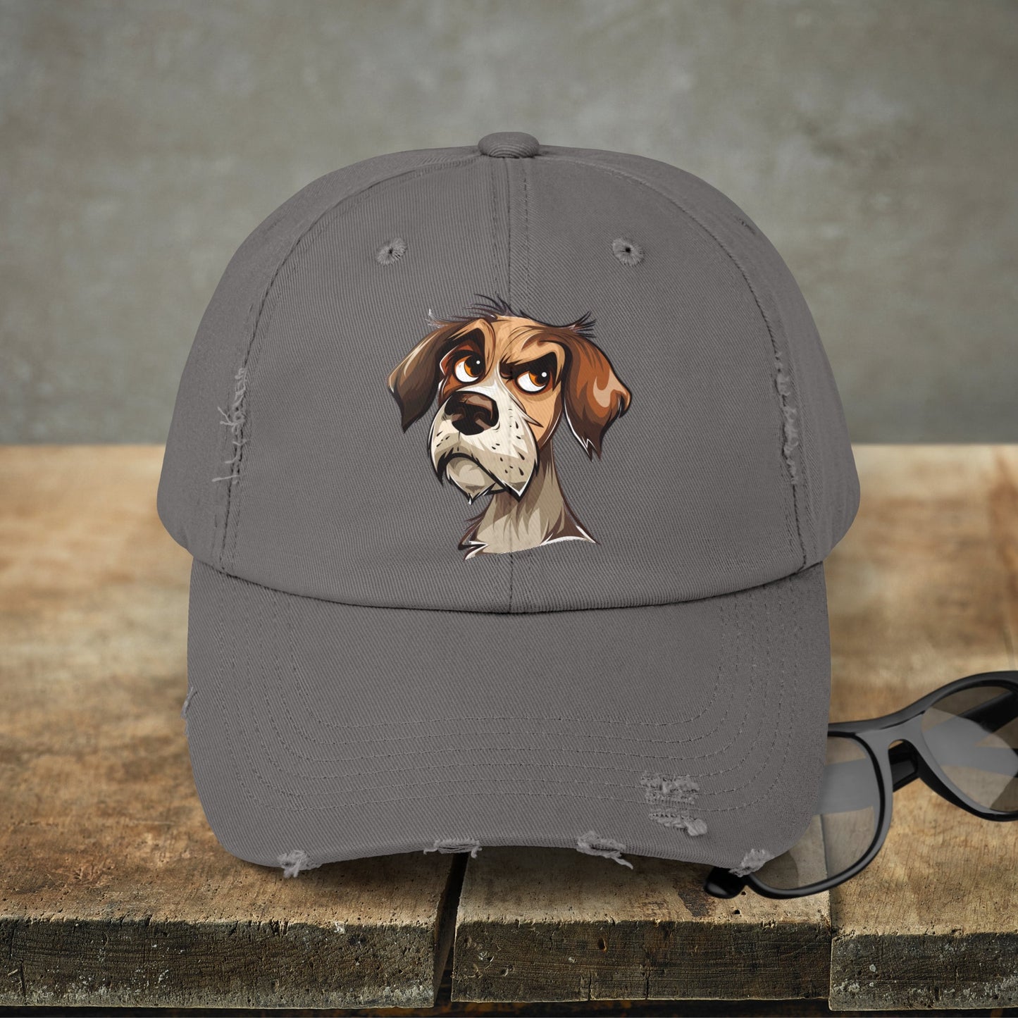 Funny Dog Distressed Baseball Cap, Unisex Cute Annoyed Dog Trucker Hat - FlooredByArt