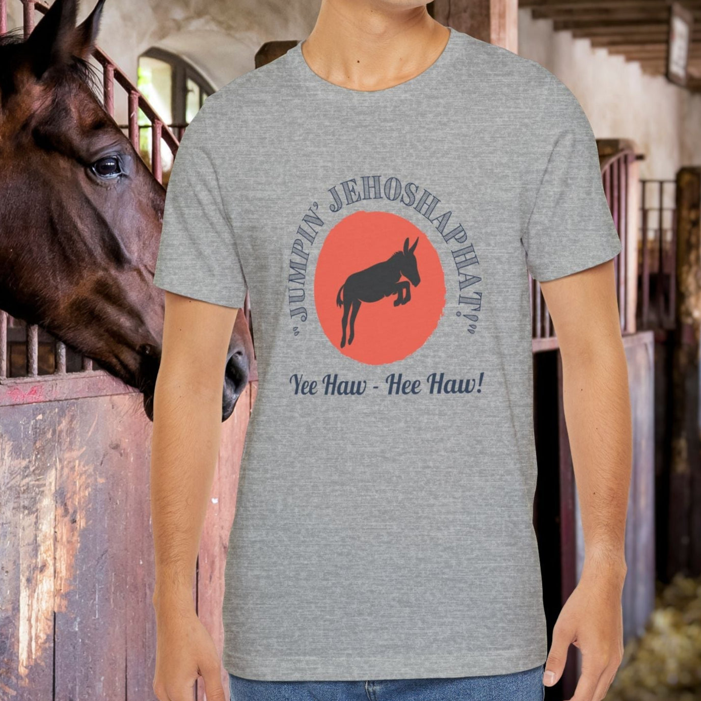 Funny Donkey T-Shirt, Jumpin Jehoshaphat Yee Haw Hee Haw Shirt, Cowboy Humor Tee - FlooredByArt