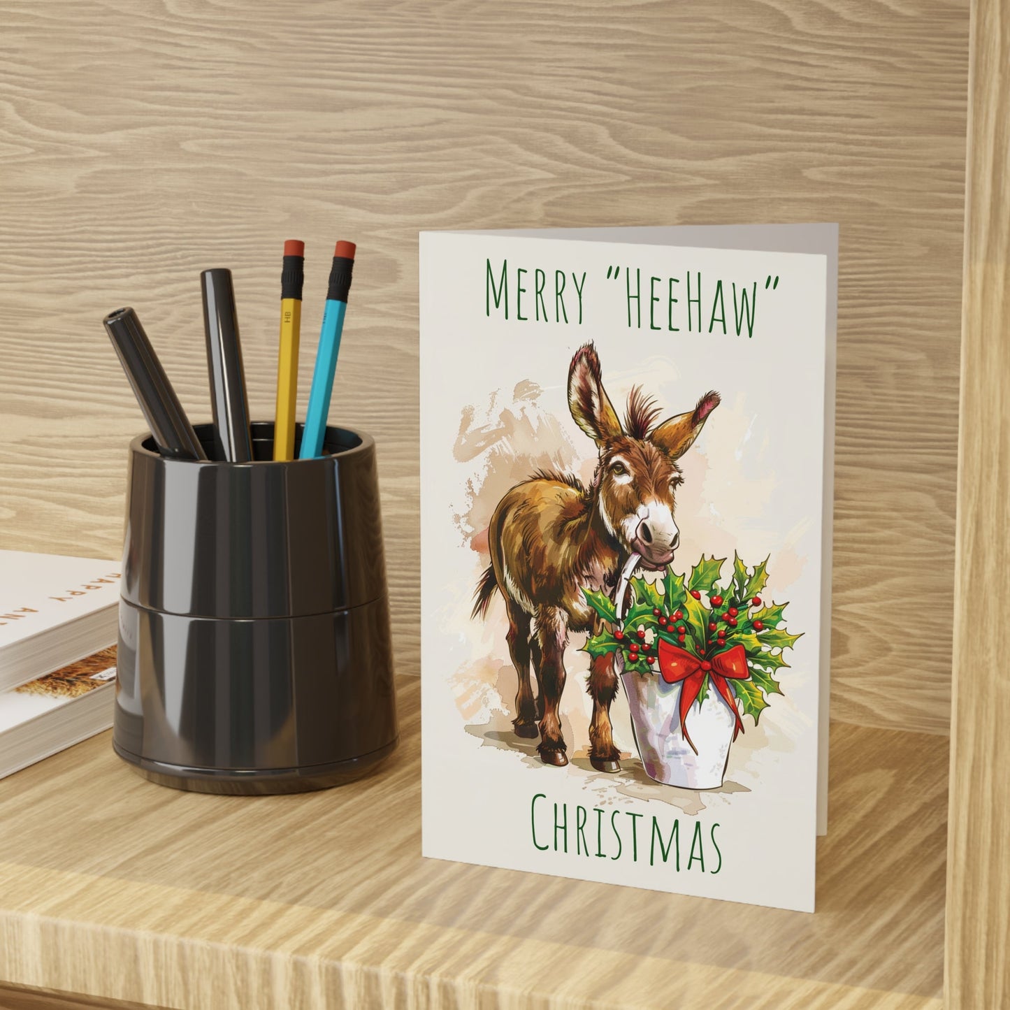 Funny HeeHaw Donkey Christmas Card, Artwork Personalized Blank Greeting Cards - FlooredByArt