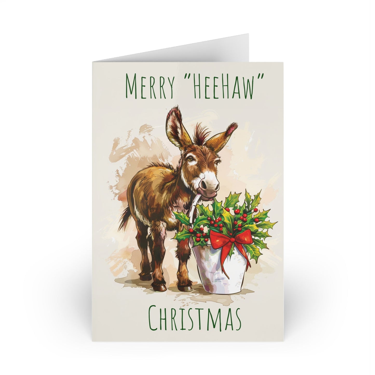 Funny HeeHaw Donkey Christmas Card, Artwork Personalized Blank Greeting Cards - FlooredByArt