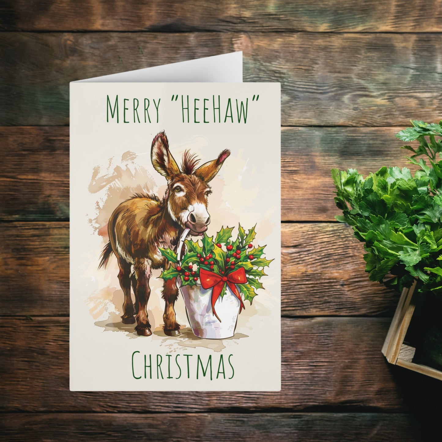 Funny HeeHaw Donkey Christmas Card, Artwork Personalized Blank Greeting Cards - FlooredByArt