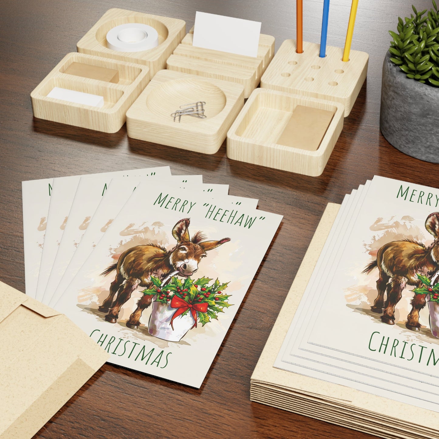 Funny HeeHaw Donkey Christmas Card, Artwork Personalized Blank Greeting Cards - FlooredByArt