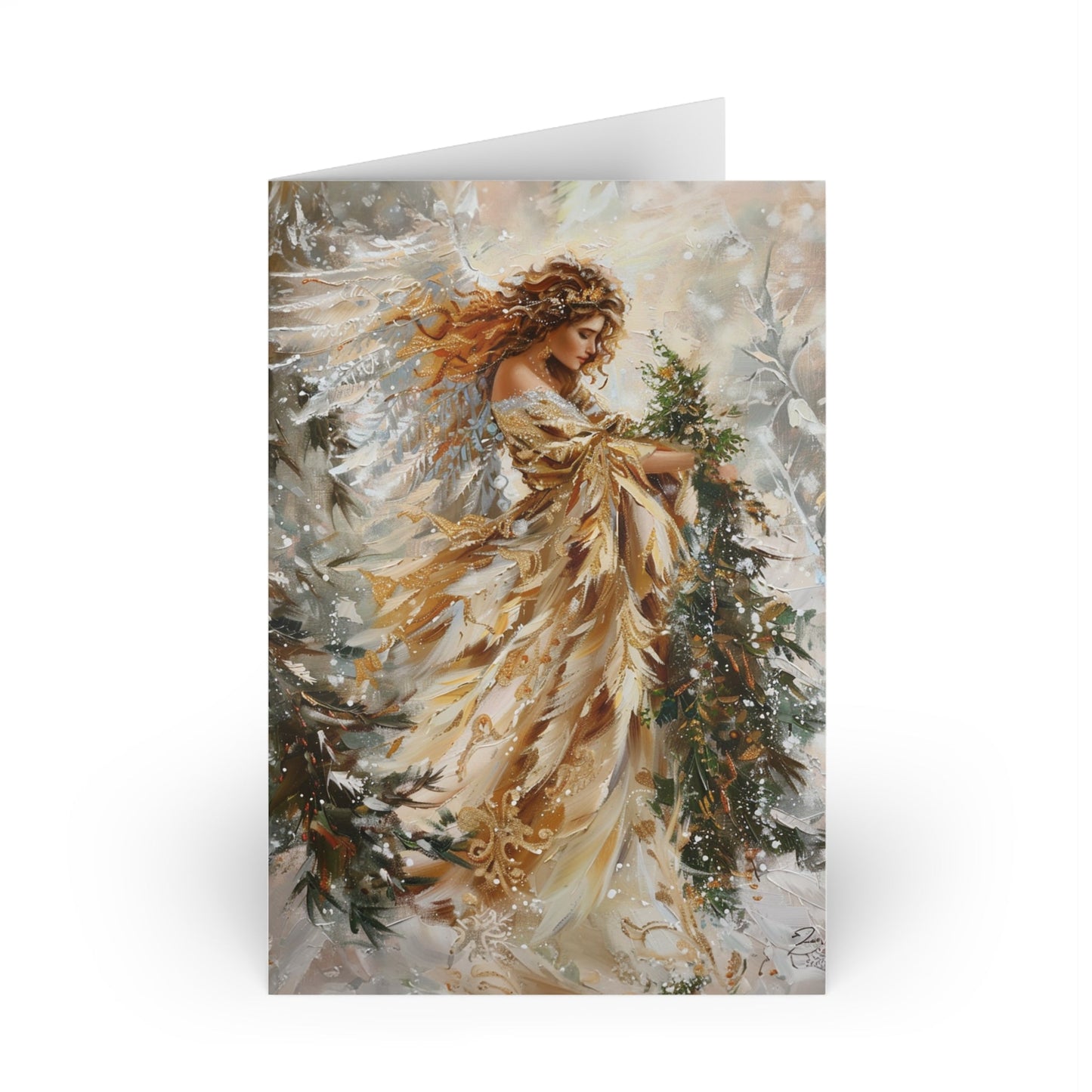 Gold Angel, Original Art Design, Blank Christmas Greeting Cards - Set of 10 or 1 - FlooredByArt