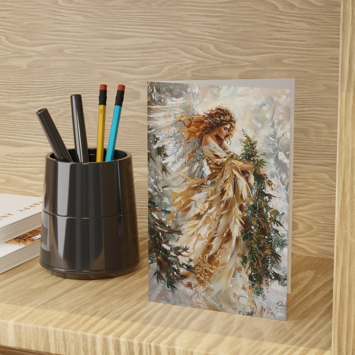 Gold Angel, Original Art Design, Blank Christmas Greeting Cards - Set of 10 or 1 - FlooredByArt