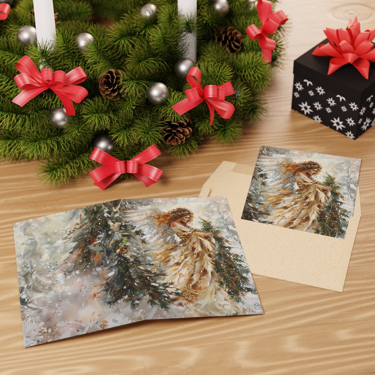 Gold Angel, Original Art Design, Blank Christmas Greeting Cards - Set of 10 or 1 - FlooredByArt