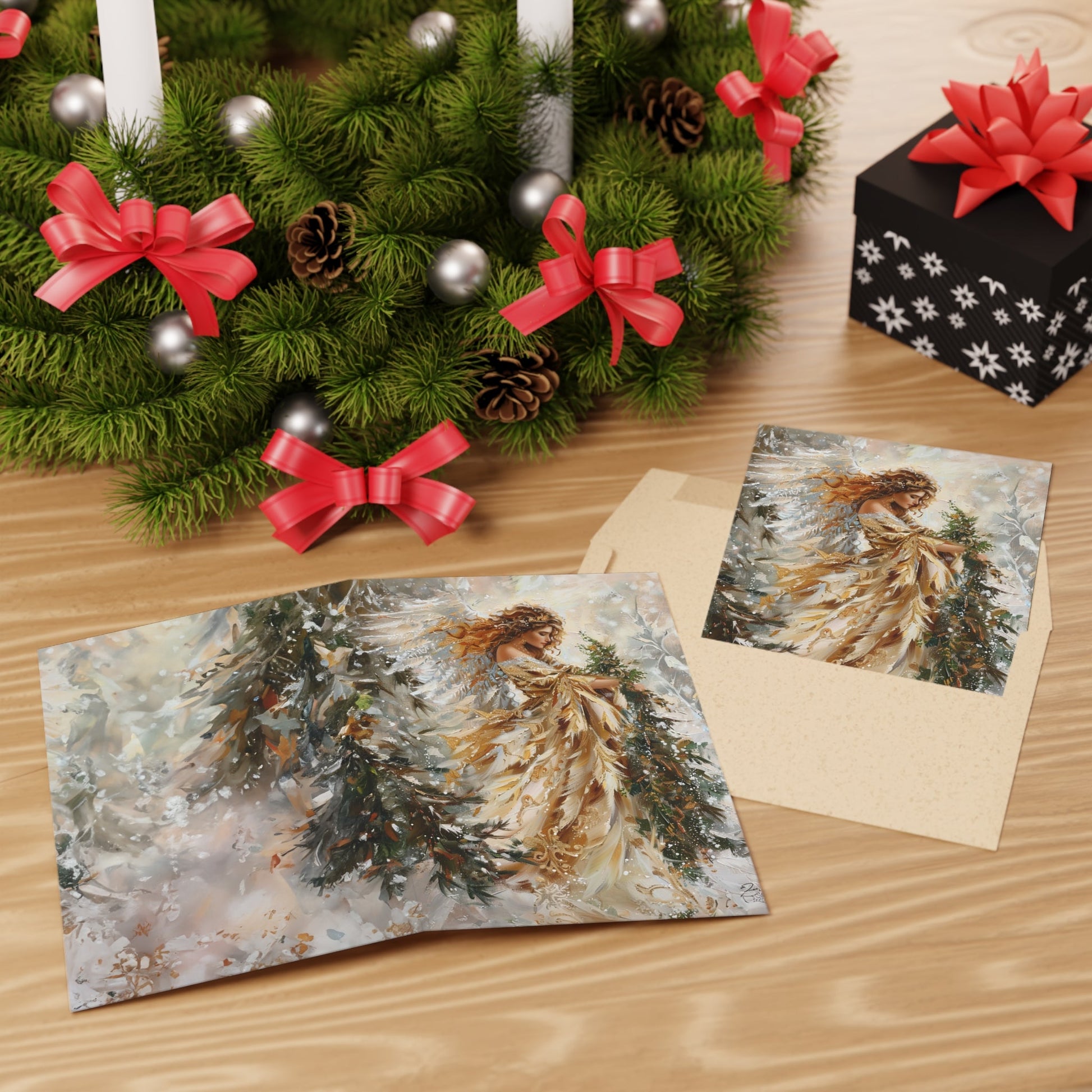 Gold Angel, Original Art Design, Blank Christmas Greeting Cards - Set of 10 or 1 - FlooredByArt