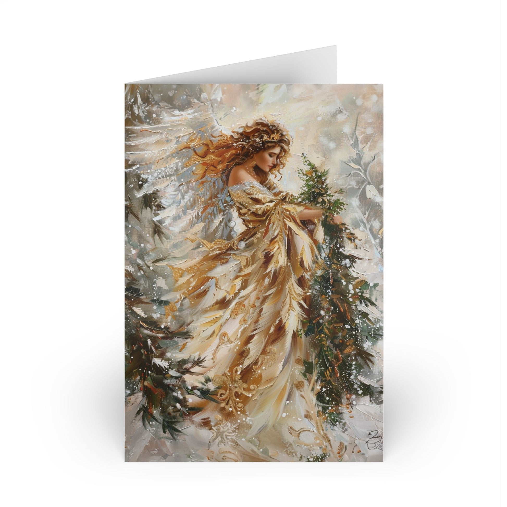 Gold Angel, Original Art Design, Blank Christmas Greeting Cards - Set of 10 or 1 - FlooredByArt