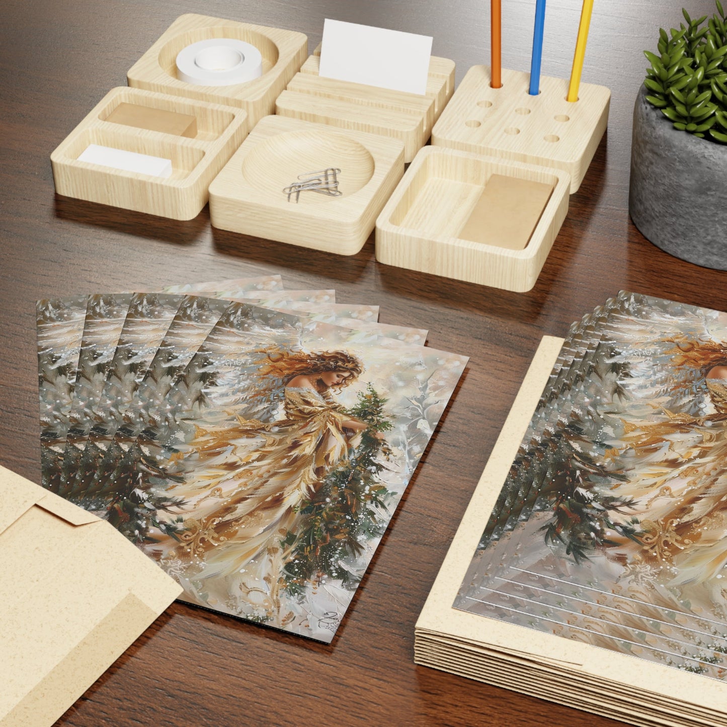 Gold Angel, Original Art Design, Blank Christmas Greeting Cards - Set of 10 or 1 - FlooredByArt