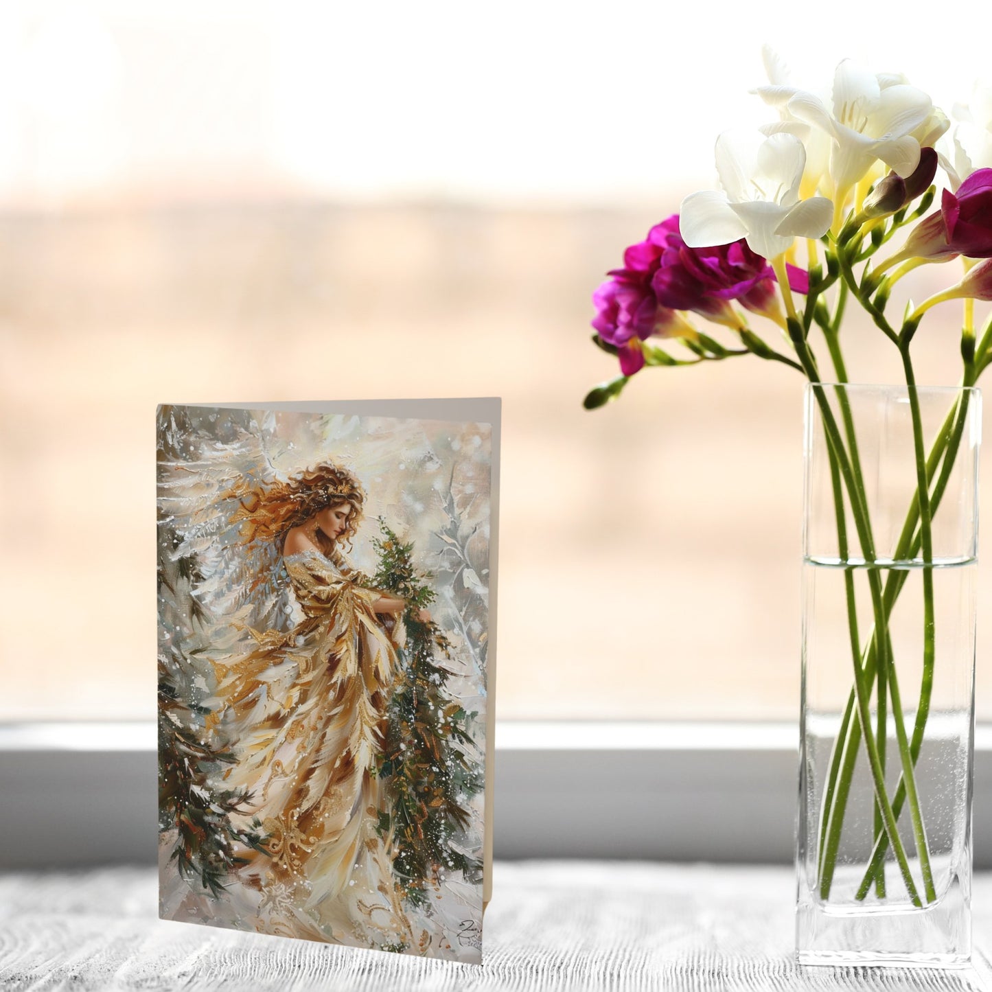 Gold Angel, Original Art Design, Blank Christmas Greeting Cards - Set of 10 or 1 - FlooredByArt