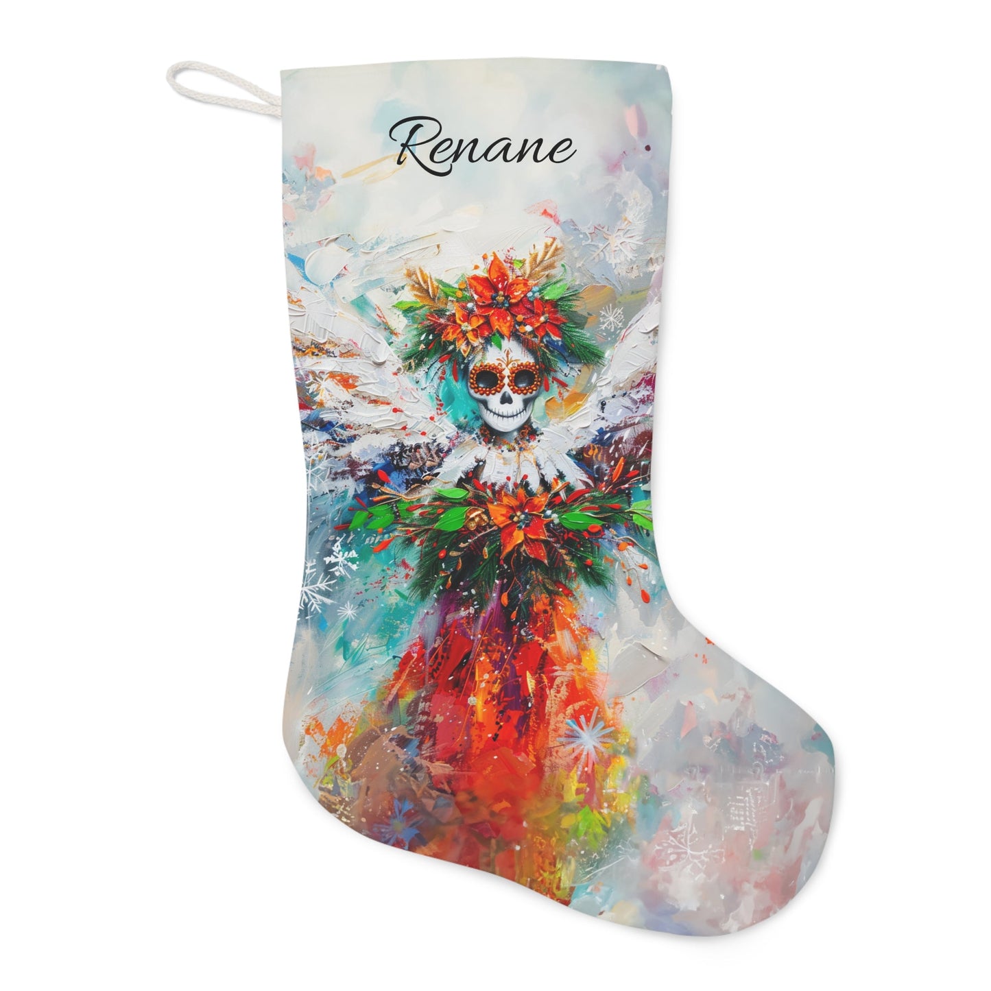 Goth Sugar Skull Angel Christmas Stocking, Unique Personalized Family Stocking Gift - FlooredByArt