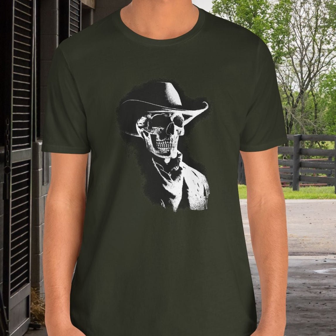 Gothic Cowboy Skeleton T-Shirt β Dark Western Skull Shirt, Ghost Rider Western - FlooredByArt
