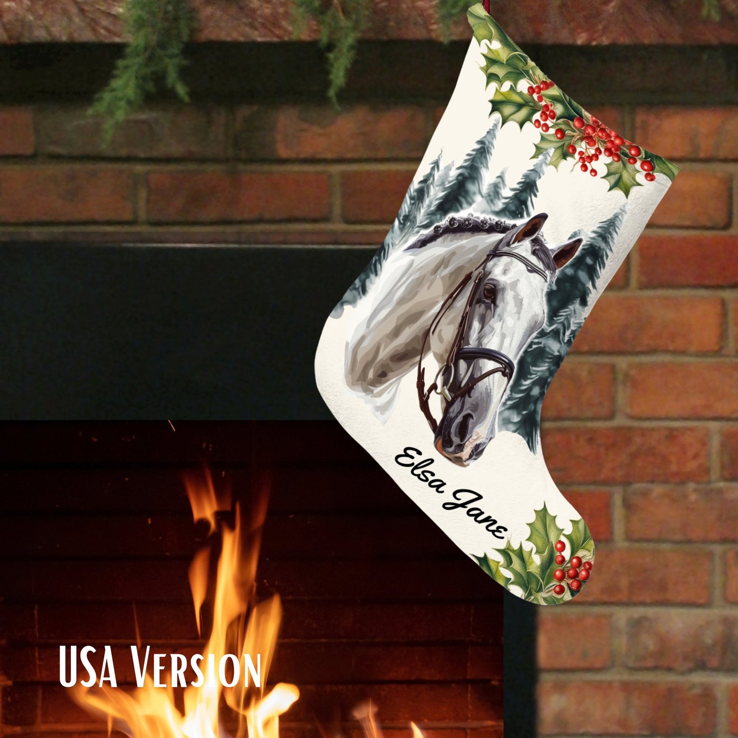 Gray Horse Christmas Stocking, Early Family Gift for Horse Lover - FlooredByArt