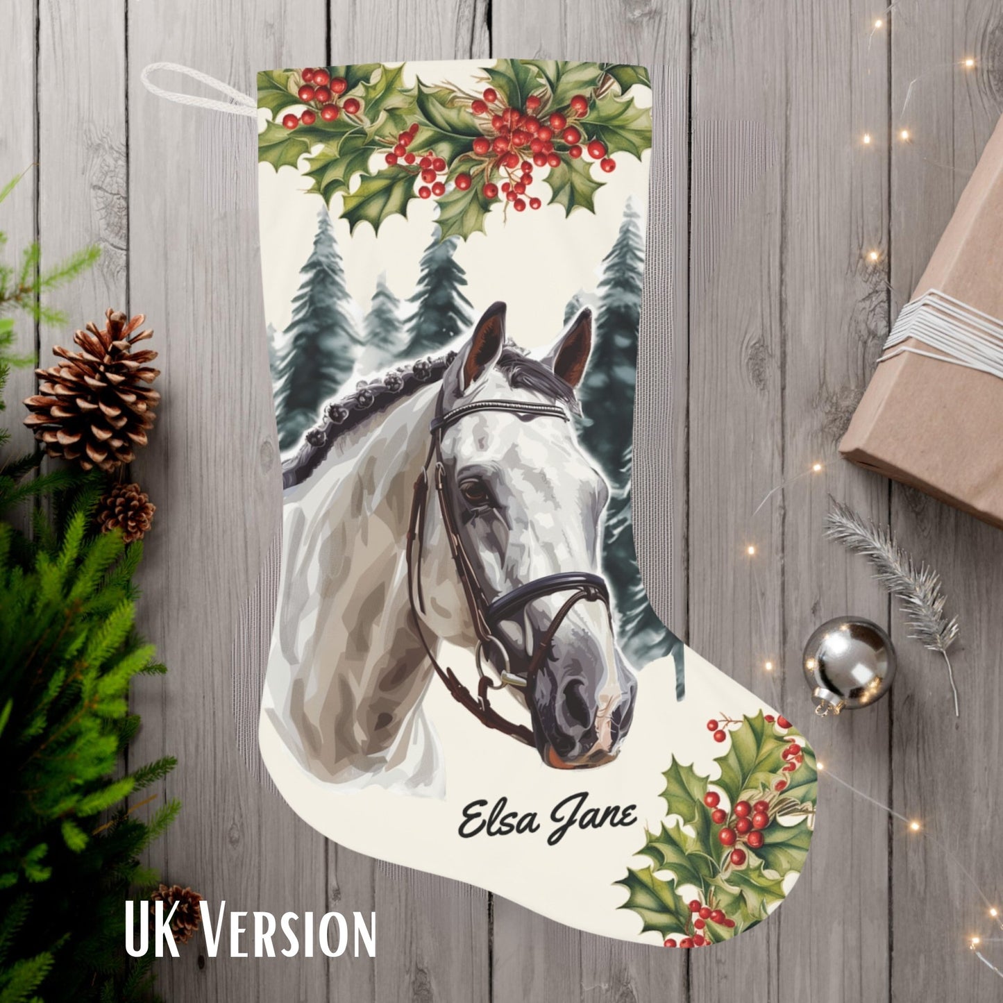 Gray Horse Christmas Stocking, Early Family Gift for Horse Lover - FlooredByArt
