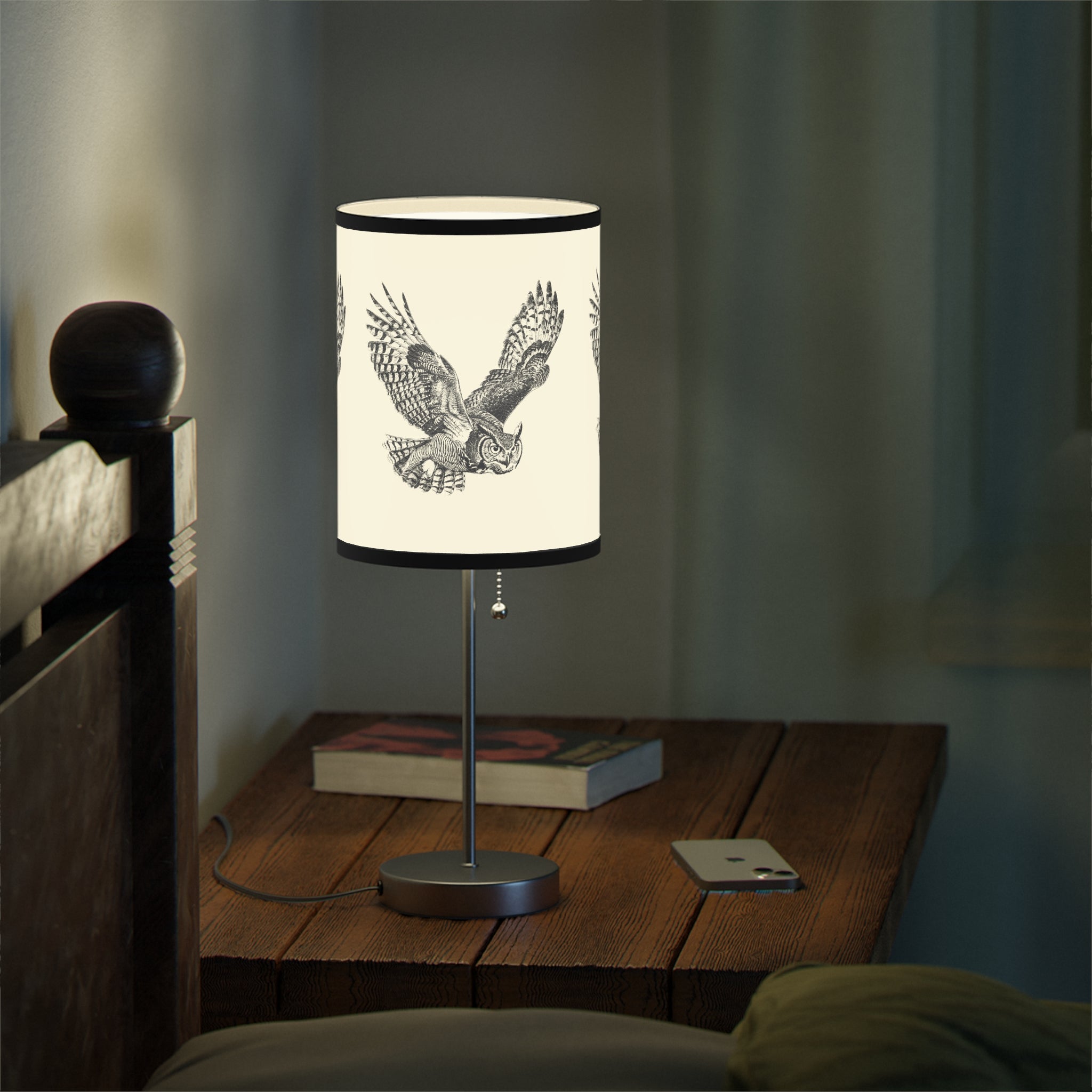 Great Horned Owl Desk Lamp, Rustic Decorator Owl Lamp, A Birders Decor Lamp, Rustic Wildlife Gift - FlooredByArt