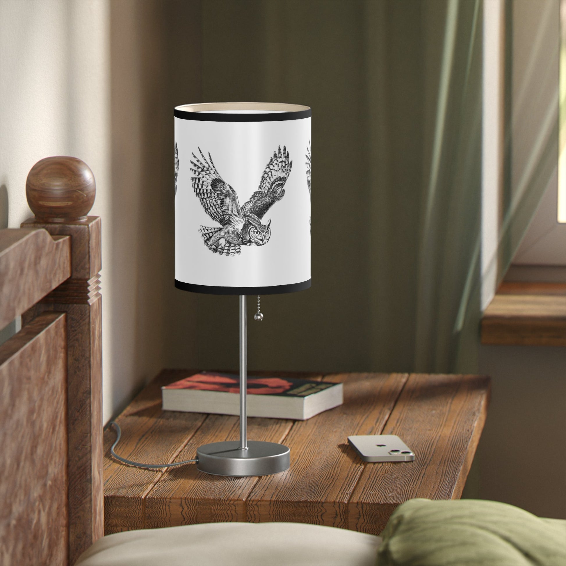 Great Horned Owl Desk Lamp, Rustic Decorator Owl Lamp, A Birders Decor Lamp, Rustic Wildlife Gift - FlooredByArt