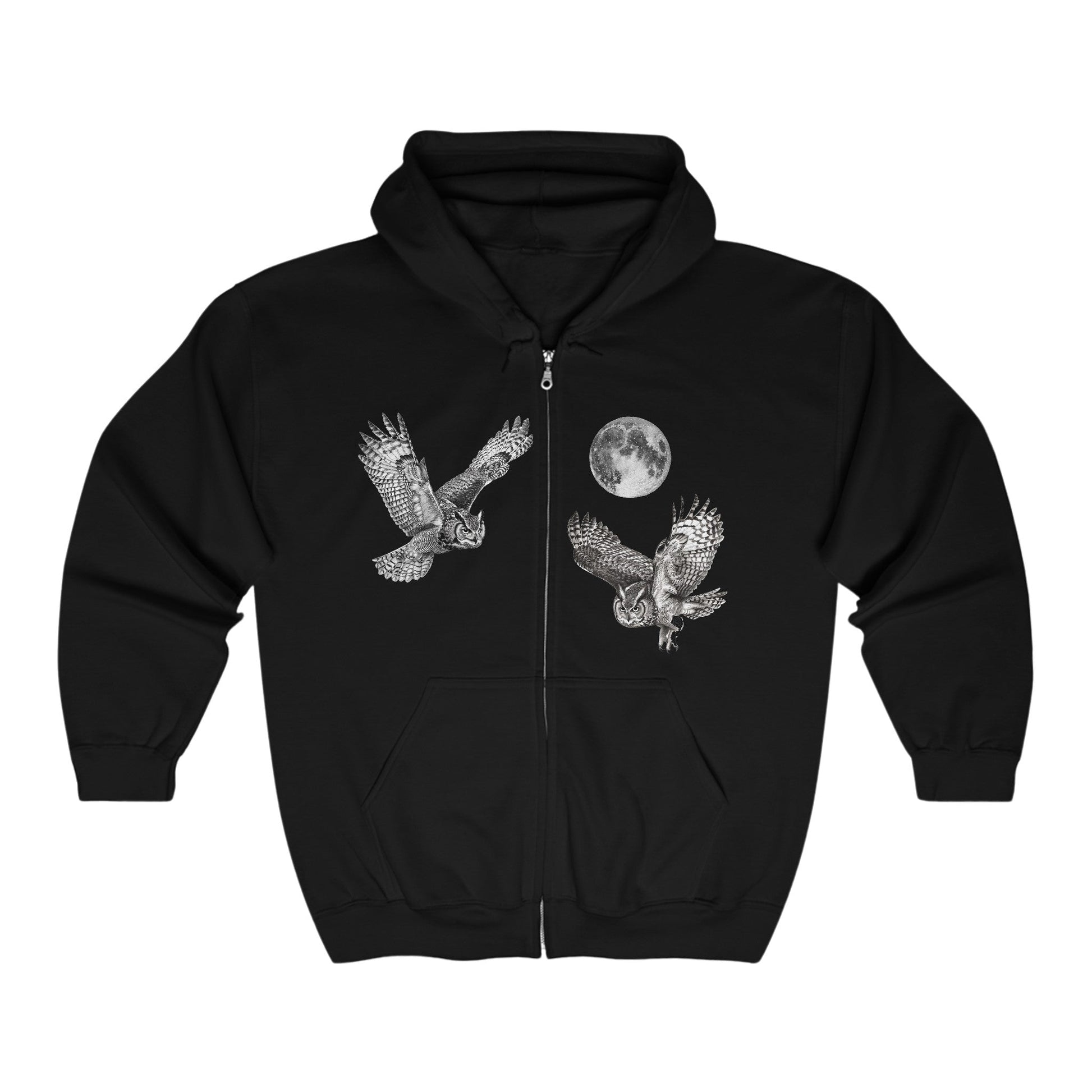 Great Horned Owls Jacket, Full Zip Hoodie, Night Flying Owls Camping Sweater - FlooredByArt