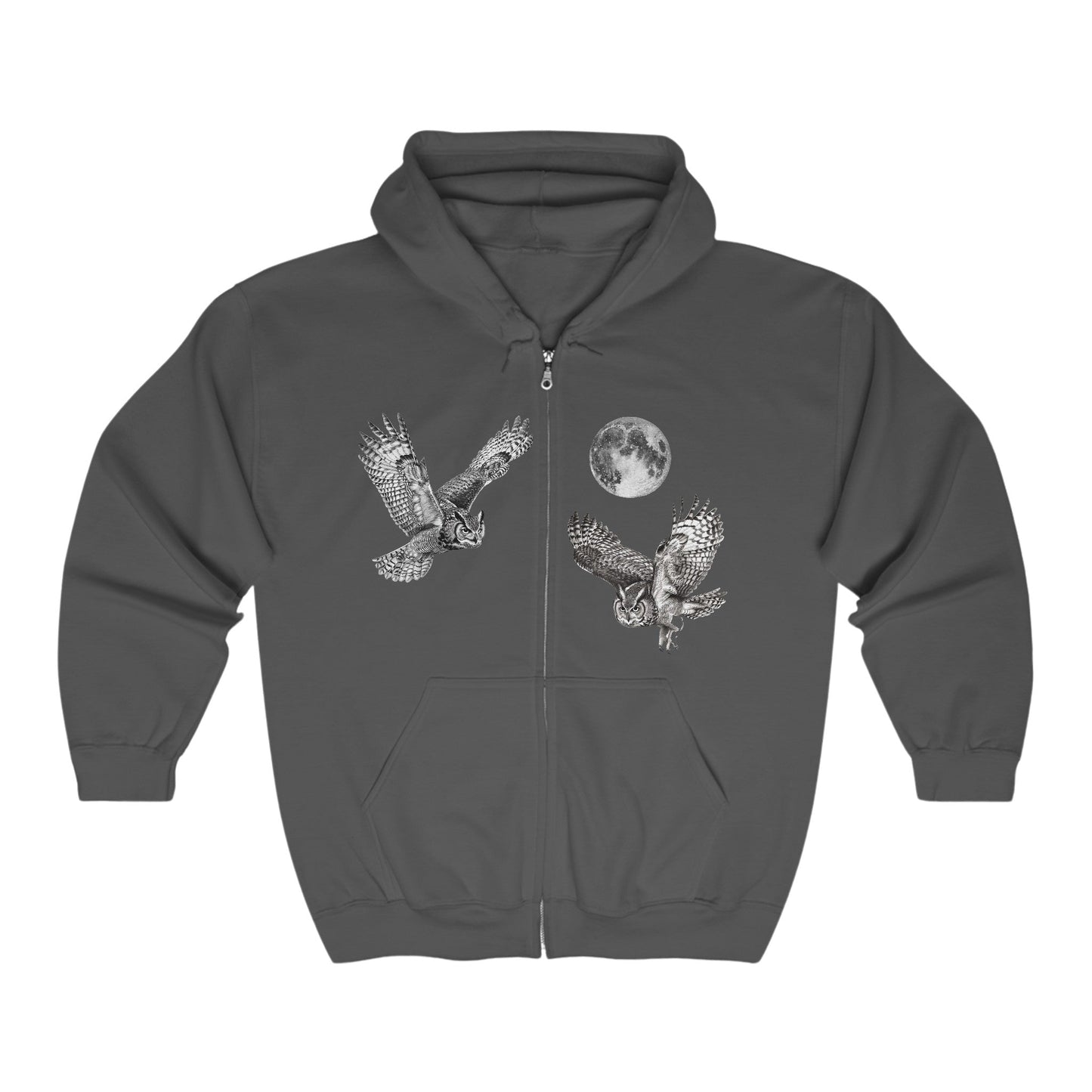 Great Horned Owls Jacket, Full Zip Hoodie, Night Flying Owls Camping Sweater - FlooredByArt