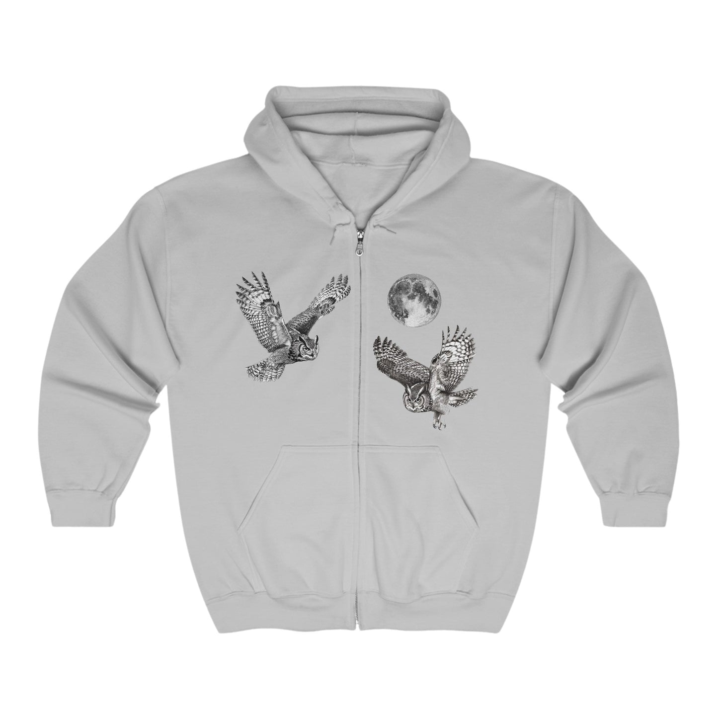 Great Horned Owls Jacket, Full Zip Hoodie, Night Flying Owls Camping Sweater - FlooredByArt