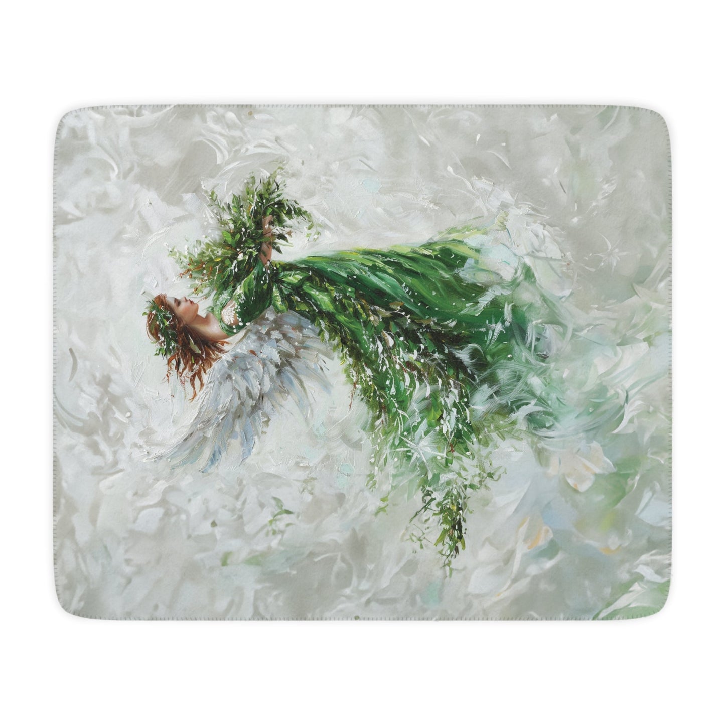 Green Angel Blanket, Unique Religious Art Design, Green Throw, Personalized Mom or Care Gift Grandma, Perfect Memory Blanket, Nursing home - FlooredByArt