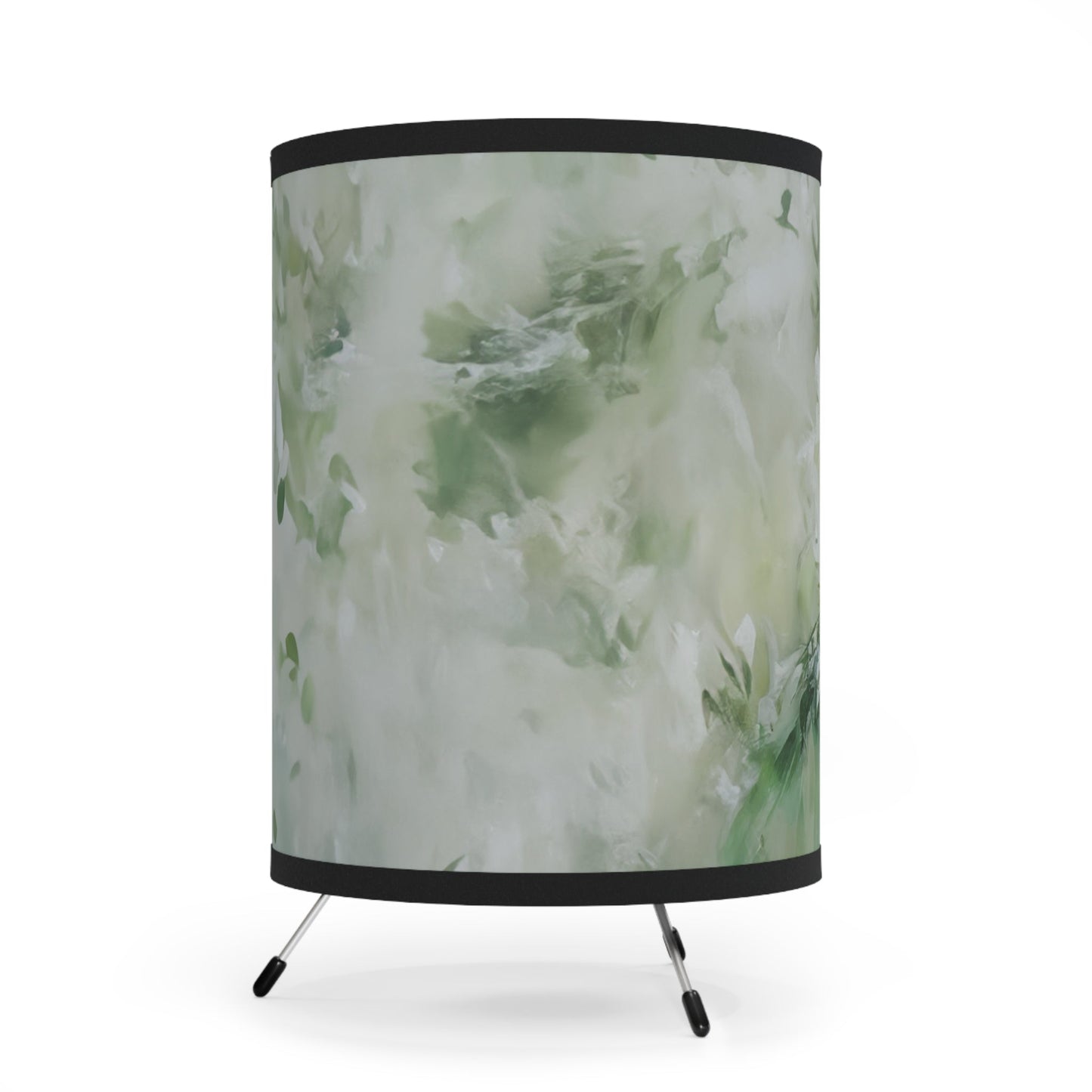Green Angel Tripod Lamp, Unique Design Watercolor Printed Shade - FlooredByArt