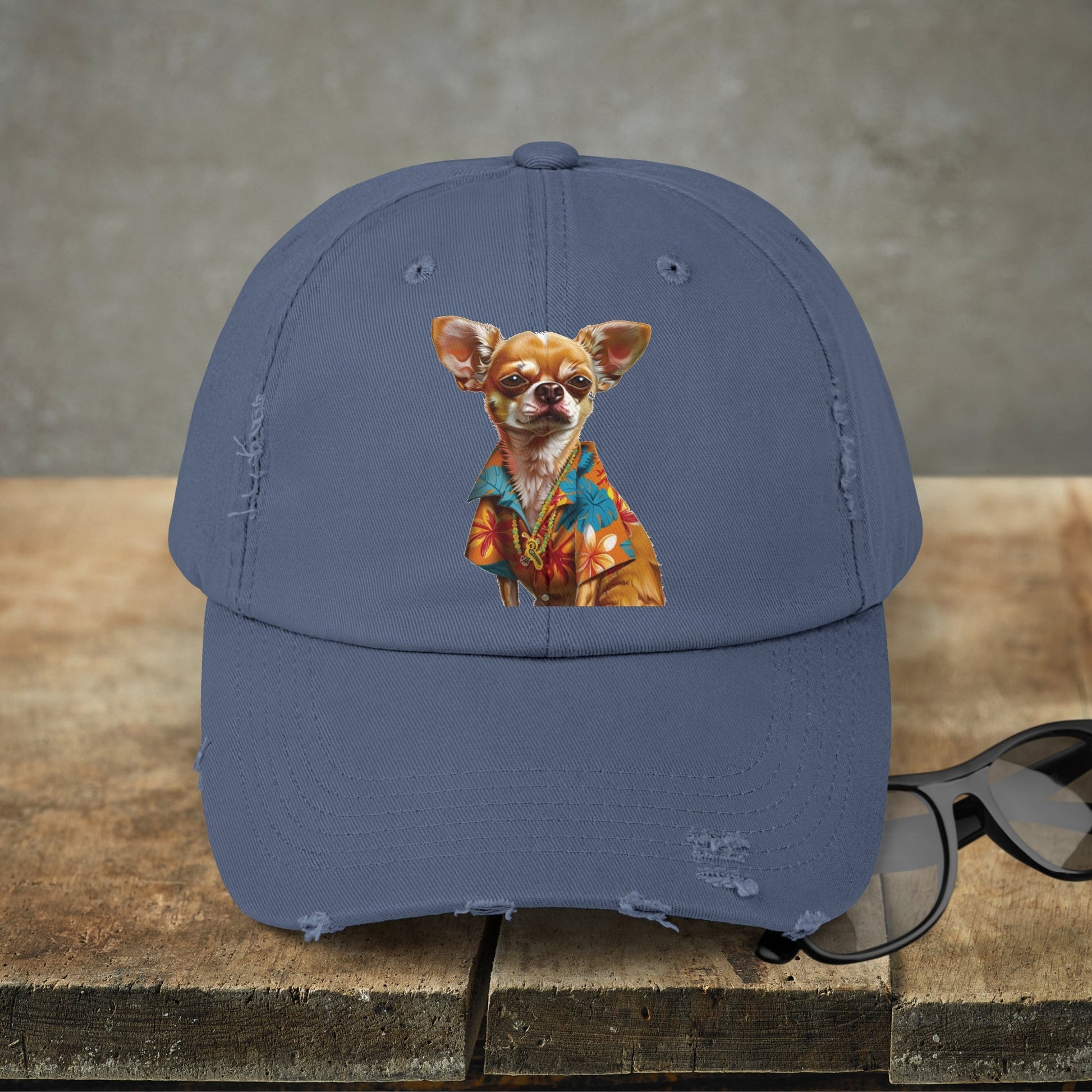Hawaiian Chihuahua Dog Hat, Baseball Cap, Dog Art Adjustable Cotton Twill - FlooredByArt