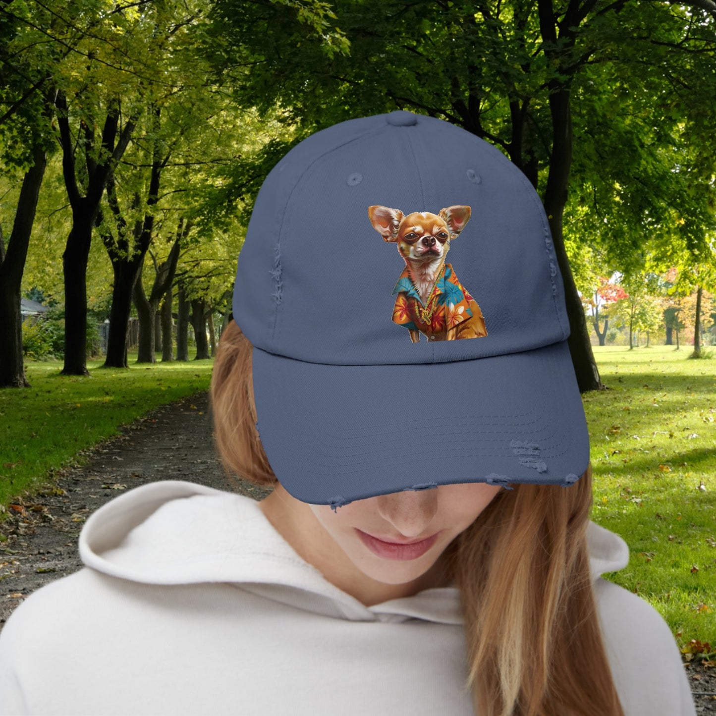 Hawaiian Chihuahua Dog Hat, Baseball Cap, Dog Art Adjustable Cotton Twill - FlooredByArt