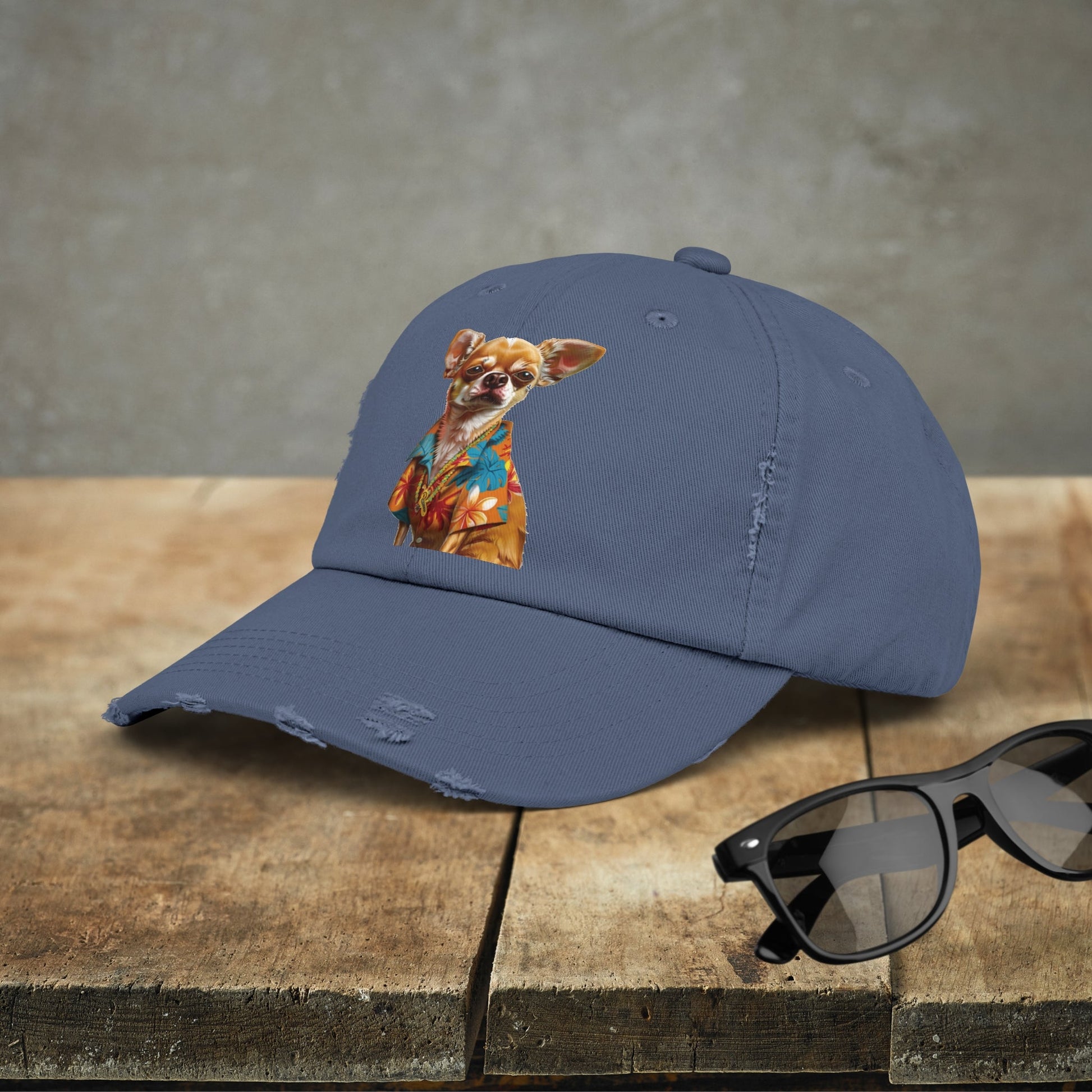 Hawaiian Chihuahua Dog Hat, Baseball Cap, Dog Art Adjustable Cotton Twill - FlooredByArt