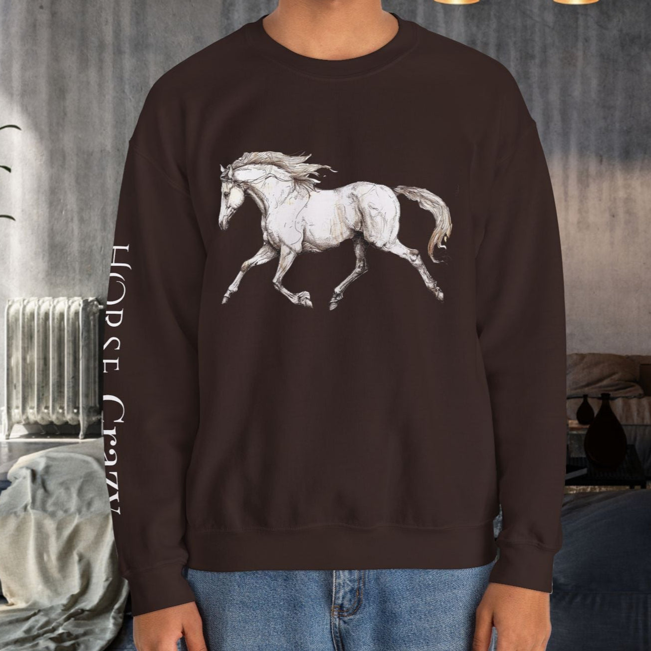 Horse Crazy Crewneck Sweatshirt - Horse Lover Sweater for Women or Men - FlooredByArt