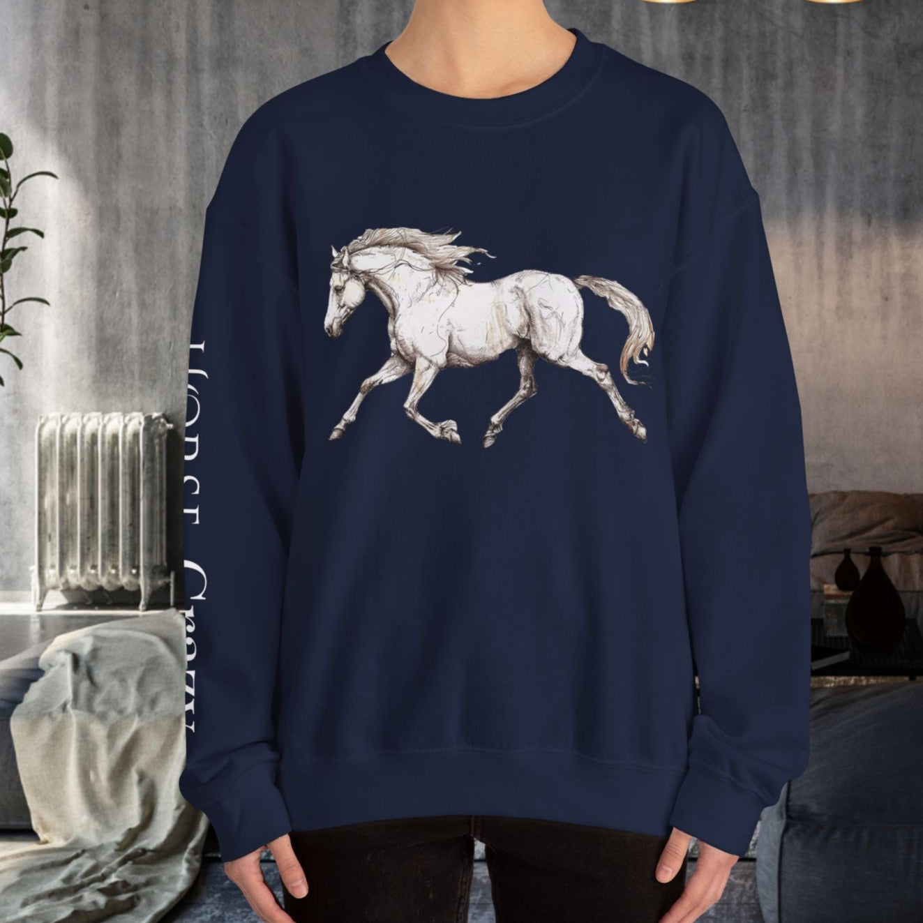 Horse Crazy Crewneck Sweatshirt - Horse Lover Sweater for Women or Men - FlooredByArt