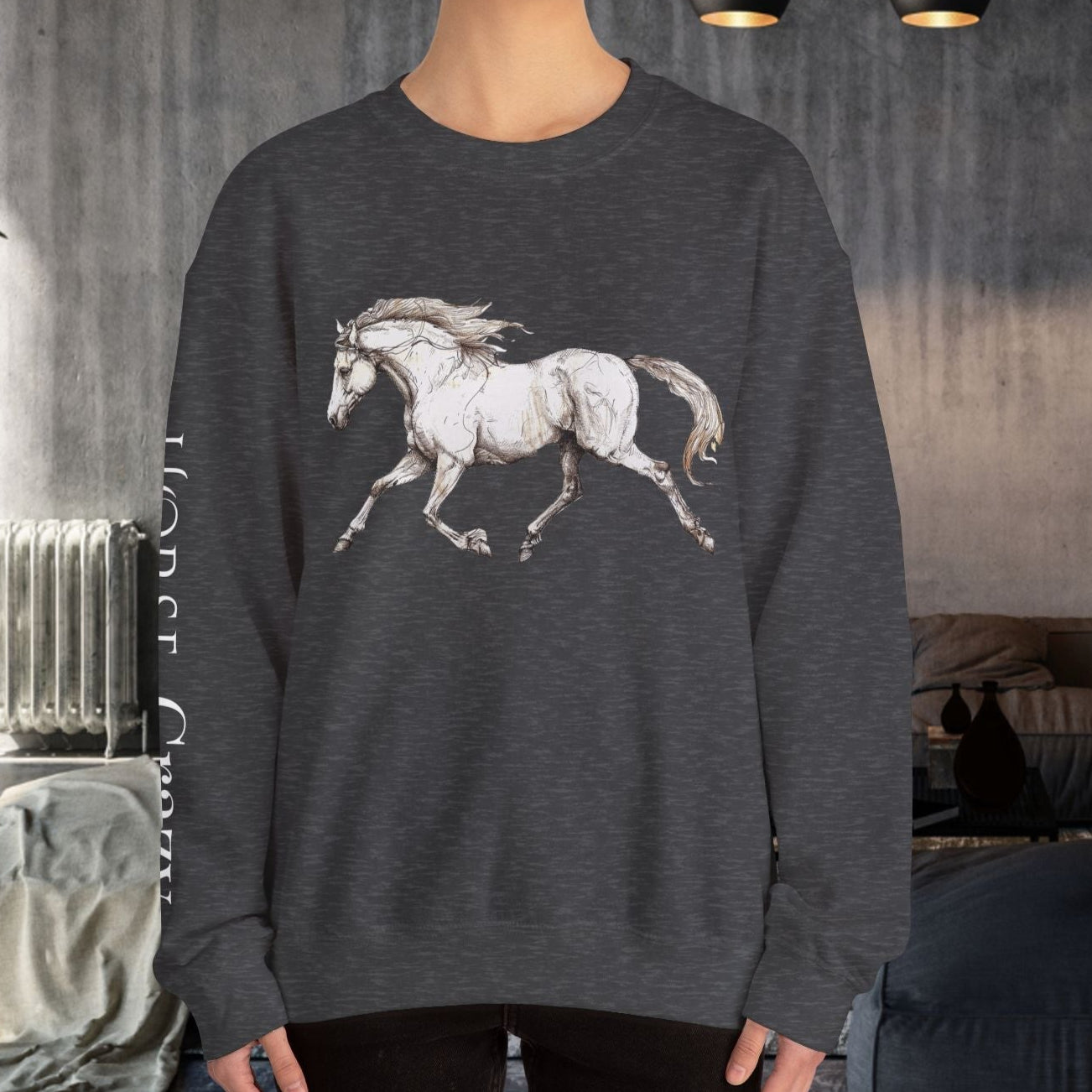 Horse Crazy Crewneck Sweatshirt - Horse Lover Sweater for Women or Men - FlooredByArt