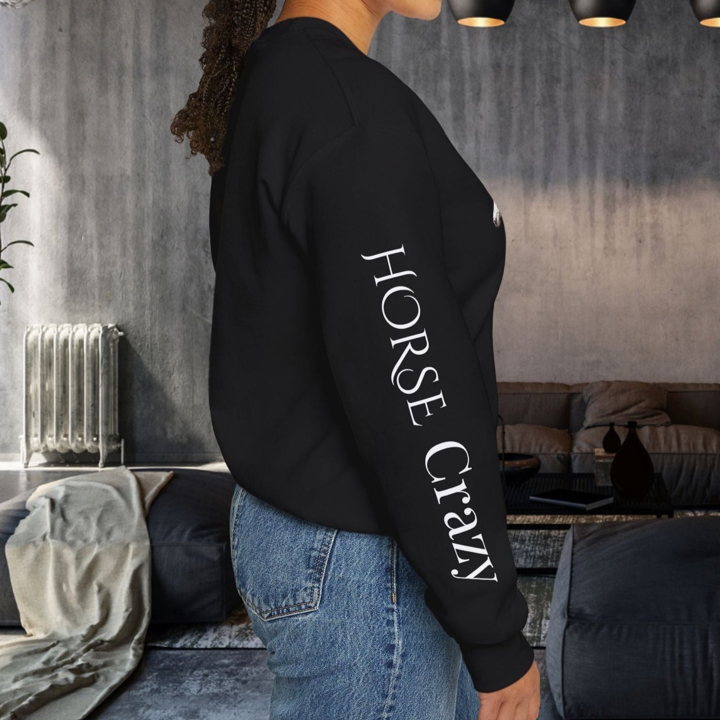 Horse Crazy Crewneck Sweatshirt - Horse Lover Sweater for Women or Men - FlooredByArt