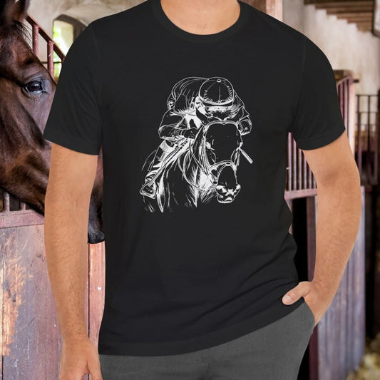 Horse Racing Shirt Jockey & Horse Art, Thoroughbred T-Shirt, Race Day Tee - FlooredByArt