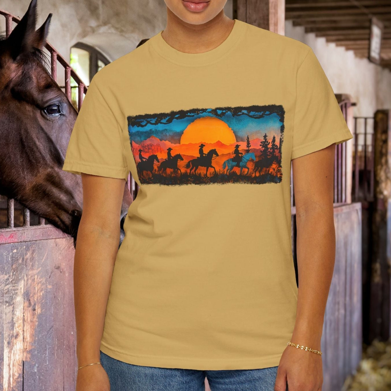 Horseback Trail Riding Shirt, Natural Dyed T-shirt, Rustic Country Life Shirt Casual Wear Gifft - FlooredByArt
